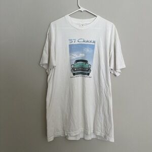 Vtg 57 Chevy Shirt Mens XL White Hallmark Classic Car Hot Rod Single Stitch